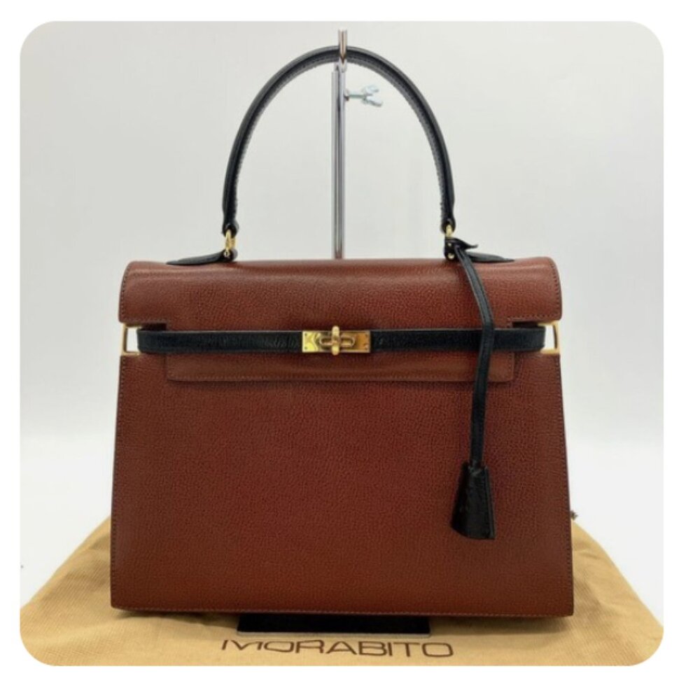 Authentic Morabito Paris Kelly bag bicolor leather brown black